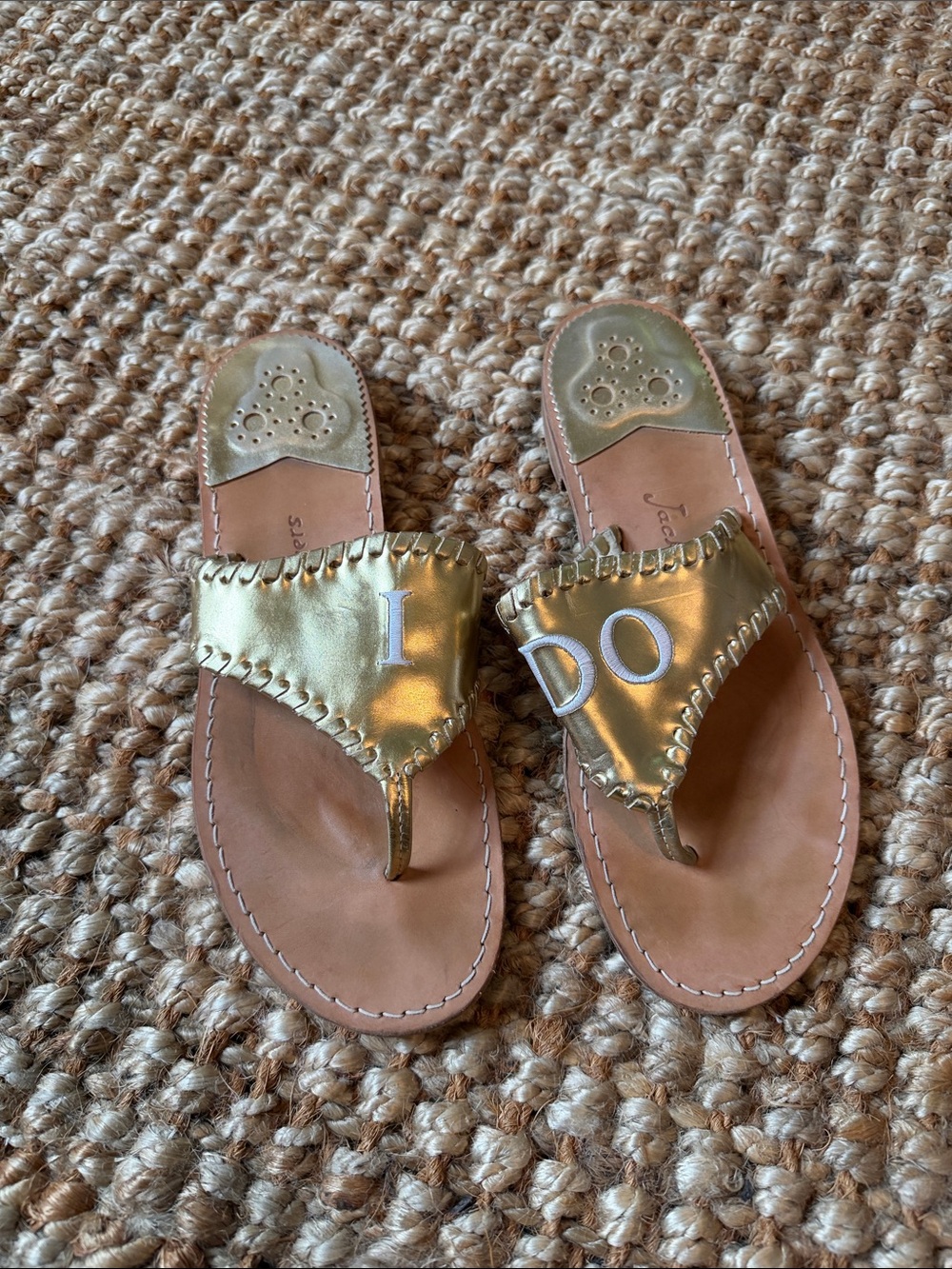 Jack Rogers Gold Leather 'I DO' Thong Sandals
